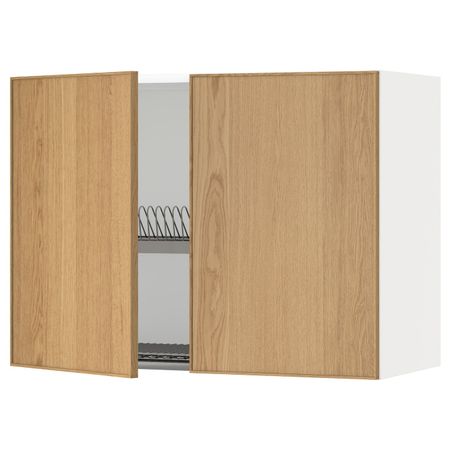 Навесной шкаф с посудной сушилкой, 2 дверец, белый/Экестад дуб 80x60 см IKEA METOD МЕТОД 492.255.93