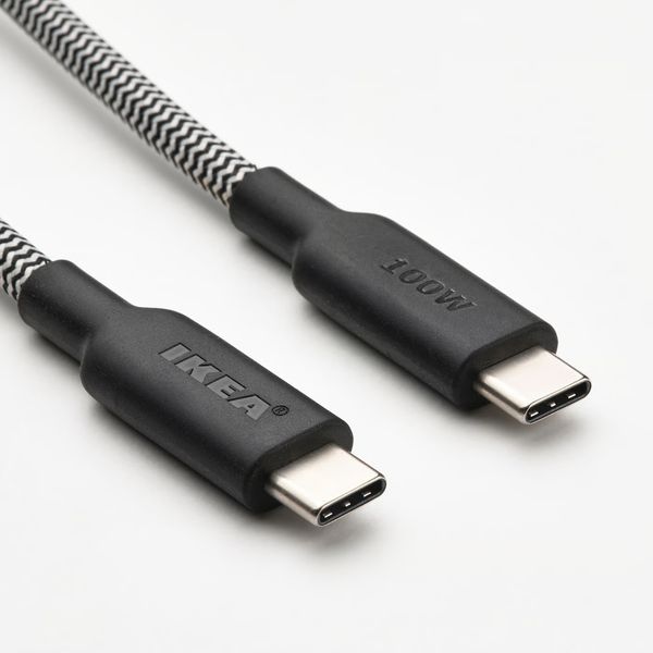 RUNDHULT Кабель USB-C–USB-C - черный/белый 1.5 м/100 Вт - фото 2