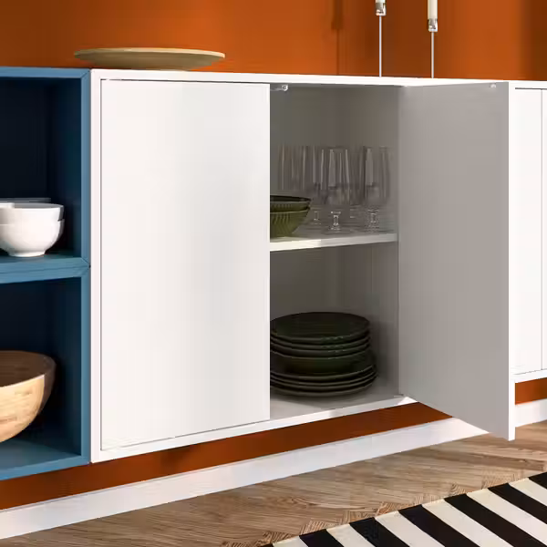 EKET Комбинация настенных шкафов - белый/серо-синий темный 175x35x70 см - фото 3