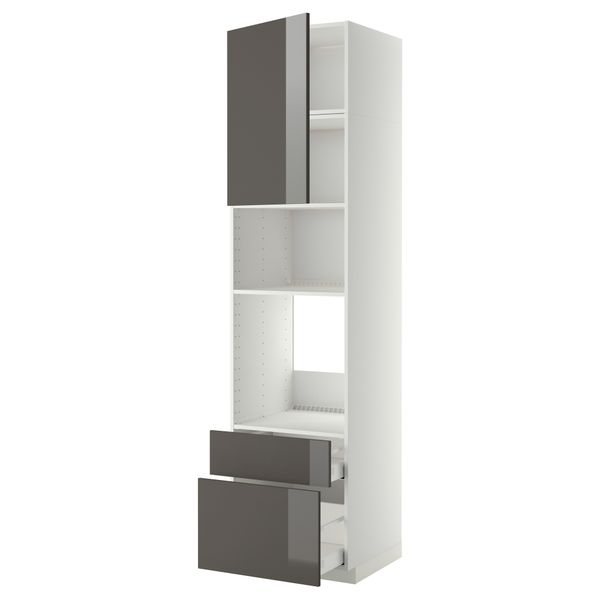 Высокий шкаф для духовки/СВЧ дверца, 2 ящика МЕТОД / МАКСИМЕРА, белый, Рингульт серый - схема-чертеж с размерами