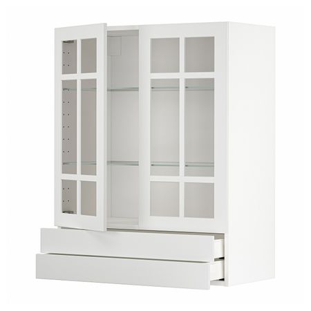 Навесной шкаф, 2 стекло двери/2 ящика, белый/Стенсунд белый 80x100 см IKEA METOD МЕТОД / MAXIMERA МАКСИМЕРА 294.098.14
