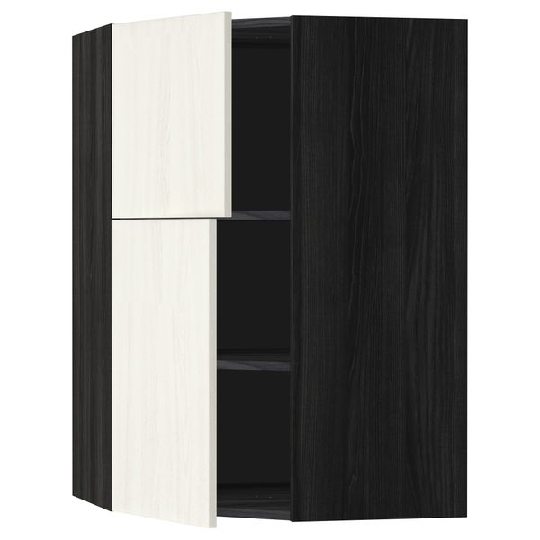 Угловой навесной шкаф + полки, 2 дверцы МЕТОД, черный, Росдаль белый (68x100 см) - схема-чертеж с размерами