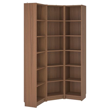 Стеллаж угловая комбинация, коричневый ясеневый шпон 95/95x28x202 см IKEA BILLY БИЛЛИ 593.959.43