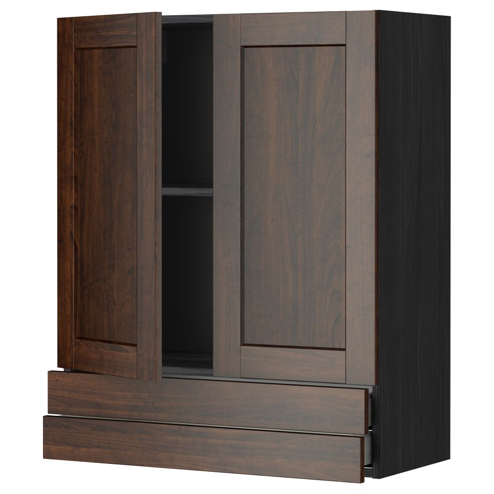 Навесной шкаф, 2 дверцы, 2 ящика МЕТОД / МАКСИМЕРА, черный, Эдсерум коричневый - фото 1