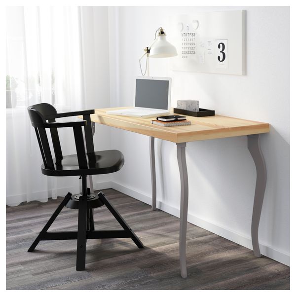 Стол ТОРНЛИДЕН / ЛАЛЛЕ, сосновый шпон, серый (120x60 см) - схема-чертеж с размерами