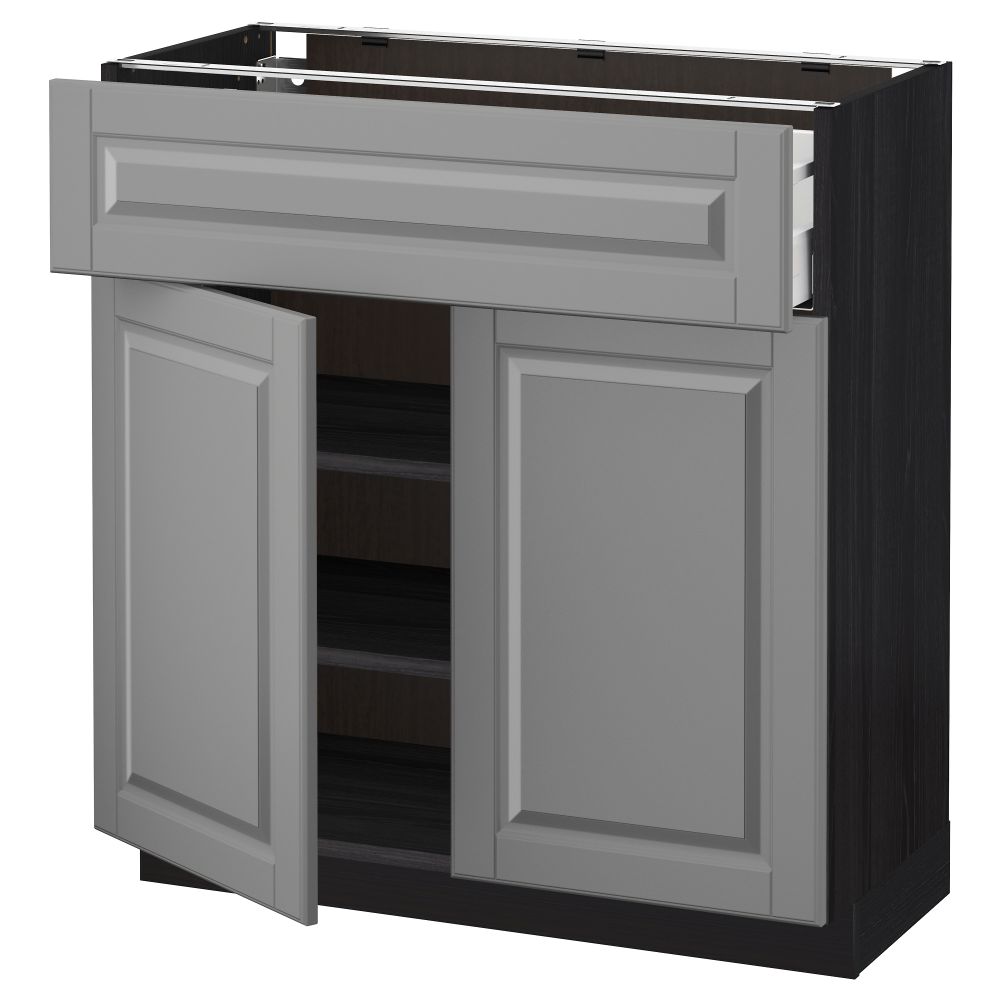 Напольный шкаф + ящик, 2 дверцы МЕТОД / МАКСИМЕРА, черный, Будбин серый - схема-чертеж с размерами