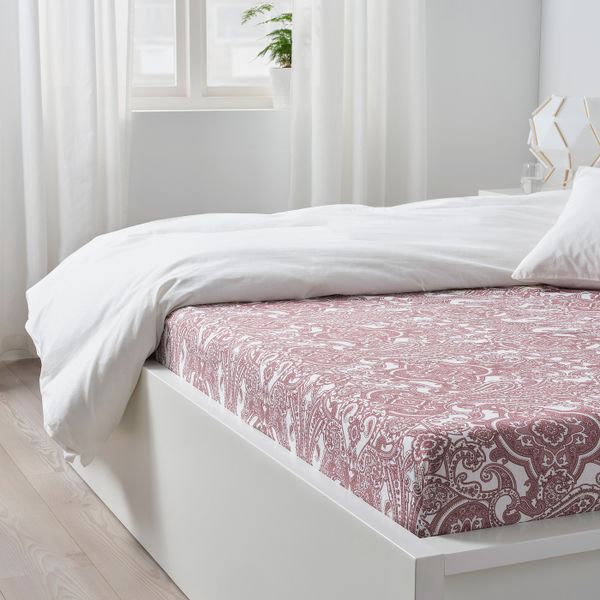 Простыня натяжная, белый/темно-розовый 160x200 см IKEA JÄTTEVALLMO ЙЭТТЕВАЛЛМО 304.610.47 - схема-чертеж с размерами