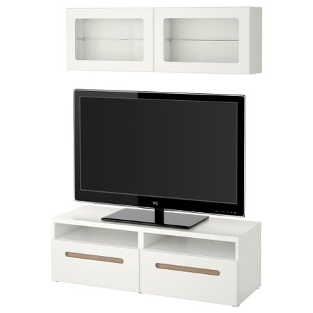 Шкаф для ТВ, комбинированный, стекляные дверцы БЕСТО, Марвикен белый прозрачное стекло (120x20/40x166 см)