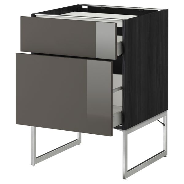 Напольный шкаф, 2 фронтальных панели, 3 ящика МЕТОД / МАКСИМЕРА, черный, Рингульт серый - схема-чертеж с размерами