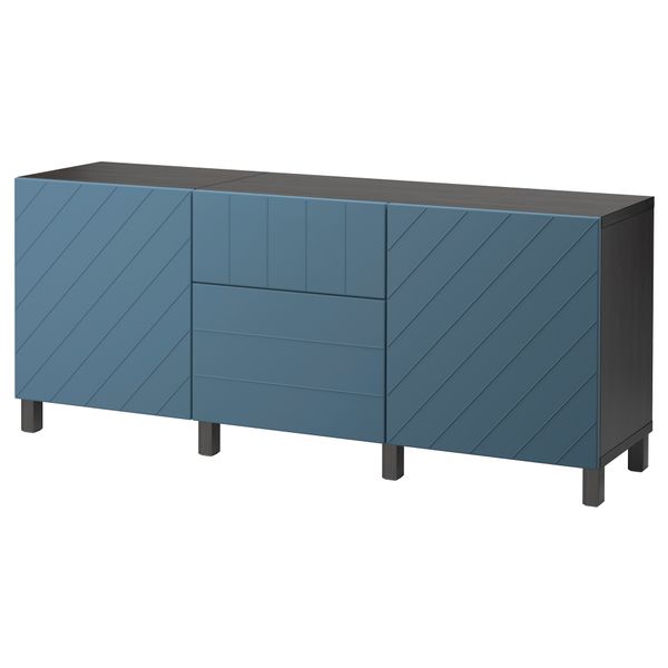 Комбинация для хранения с ящиками БЕСТО, черно-коричневый, Халлставик темно-синий (180x40x74 см) - фото 1