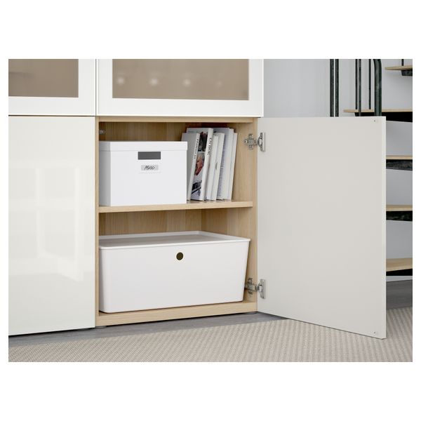 Комбинация для хранения со стеклянными дверцами БЕСТО, под беленый дуб, Сельсвикен глянцевый/белый матовое стекло (120x40x192 - схема-чертеж с размерами