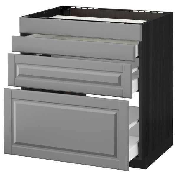 Напольный шкаф для духовки, 4фасада, 3 ящика МЕТОД / МАКСИМЕРА, черный, Будбин серый - схема-чертеж с размерами