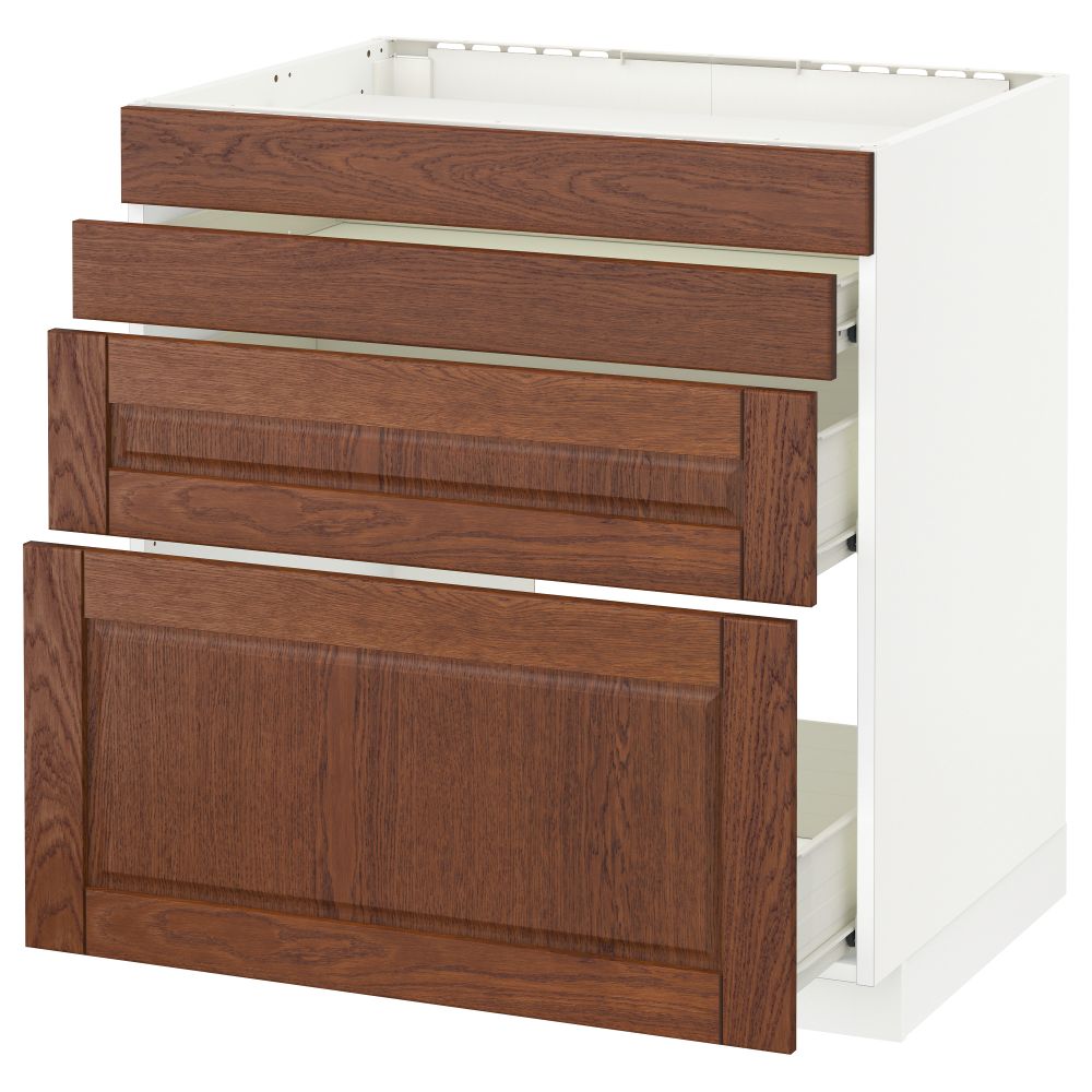 Напольный шкаф для духовки, 4фасада, 3 ящика МЕТОД / ФОРВАРА, белый, Филипстад коричневый - схема-чертеж с размерами