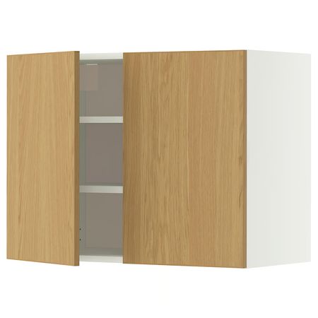 METOD Навесной шкаф с полками/2дверцы - белый/Sinarp дубовый шпон 80x60 см