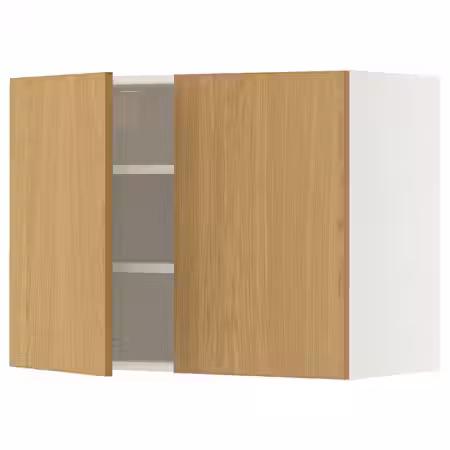 METOD Навесной шкаф с полками/2дверцы - белый/Sinarp дубовый шпон 80x60 см