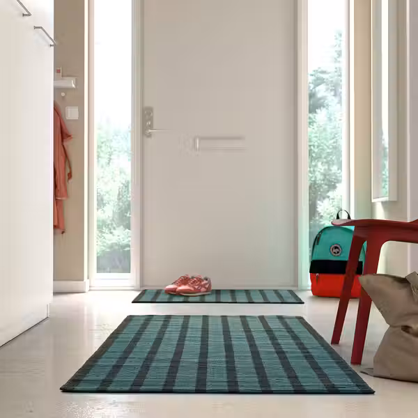 VÄGSKYLT ВЭГСКЮЛТ Ковер, безворсовый - сине-зеленый/чёрный 80x150 см - фото 3