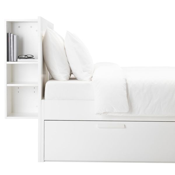 Каркас кровати с изголовьем, белый 160x200 см IKEA BRIMNES БРИМНЭС 392.107.33 - схема-чертеж с размерами