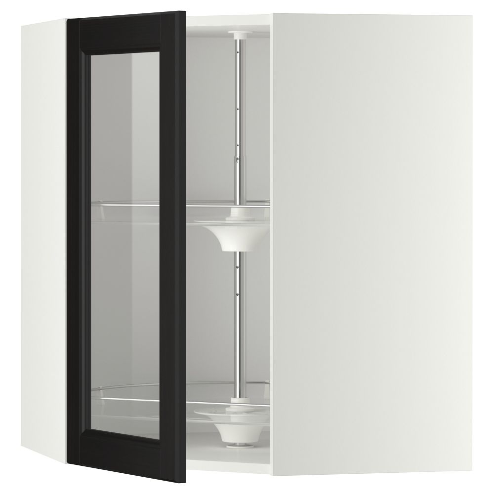 Угловой навесной шкаф с вращающающейся секцией, стеклянными дверцами МЕТОД, белый, Лаксарби черно-коричневый - схема-чертеж с размерами