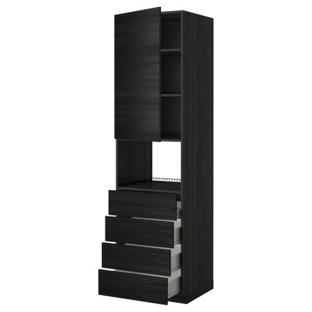 Высокий шкаф для духовки, дверца, 4 ящика МЕТОД / ФОРВАРА, черный, Тингсрид черный