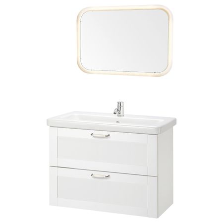 Комплект мебели для ванной, 6 предм., Йельсен белый/ПИЛКОН смеситель 84x43x65 см IKEA FISKÅN ФИСКОН / TVÄLLEN ТВЭЛЛЕН 194.360.59