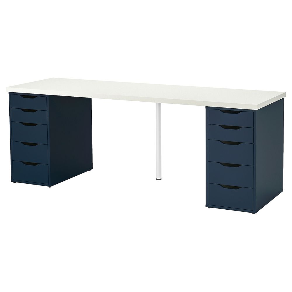 Стол, белый, синий 200x60 см IKEA LINNMON ЛИННМОН / ALEX АЛЕКС 893.040.22 - фото 1