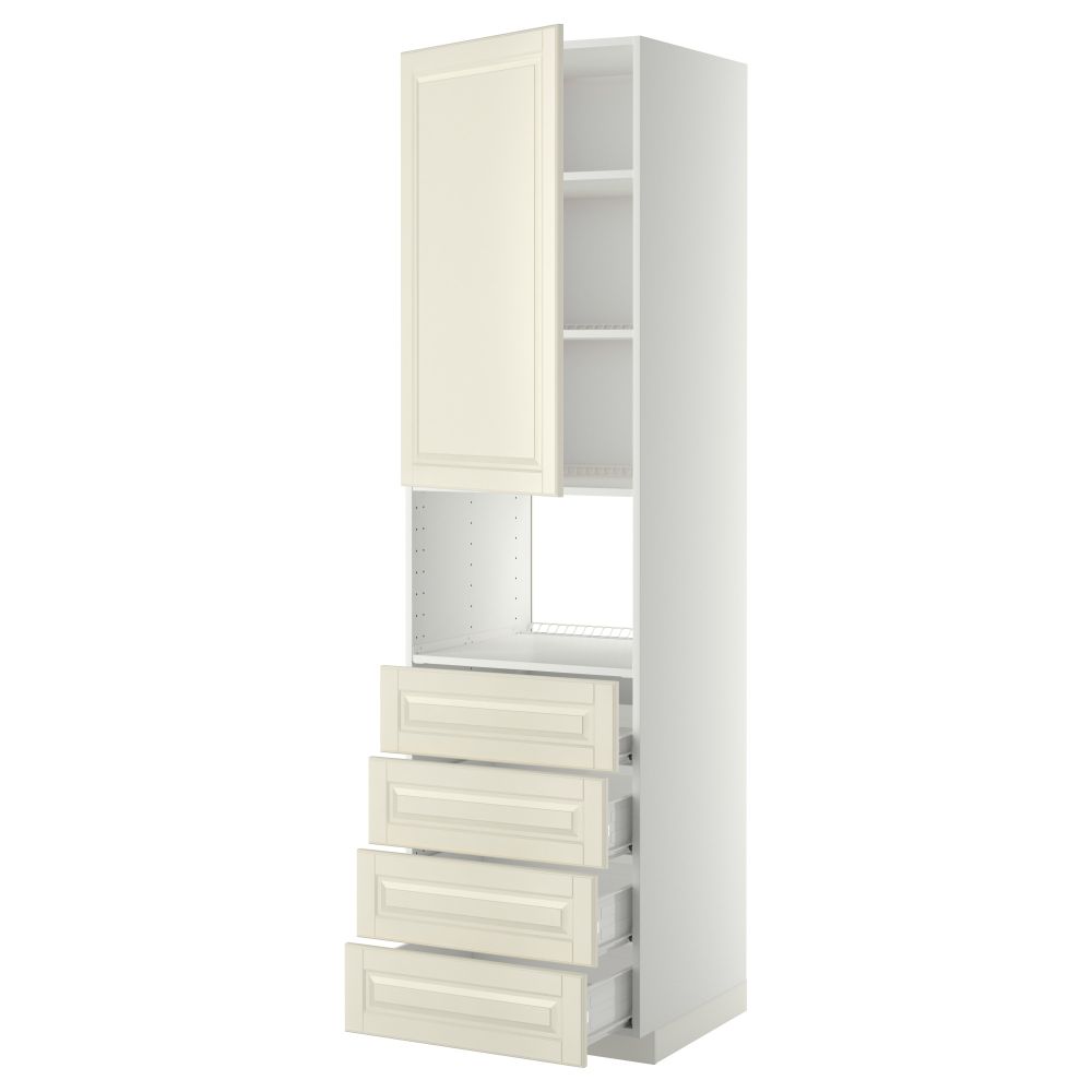 Высокий шкаф для духовки, дверца, 4 ящика МЕТОД / ФОРВАРА, белый, Будбин белый с оттенком - фото 1