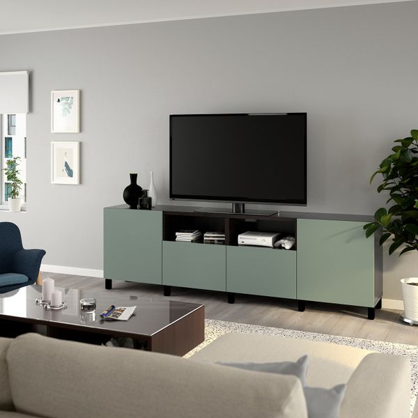 Тумба под ТВ, с дверцами и ящиками, черно-коричневый/нотвикен/стуббарп серо-зеленый 240x42x74 см IKEA BESTÅ БЕСТО 592.975.51 - фото 2