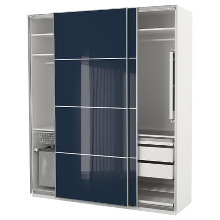 Гардероб ПАКС, белый Хокксунд, глянцевый черно-синий (200x66x236 см)