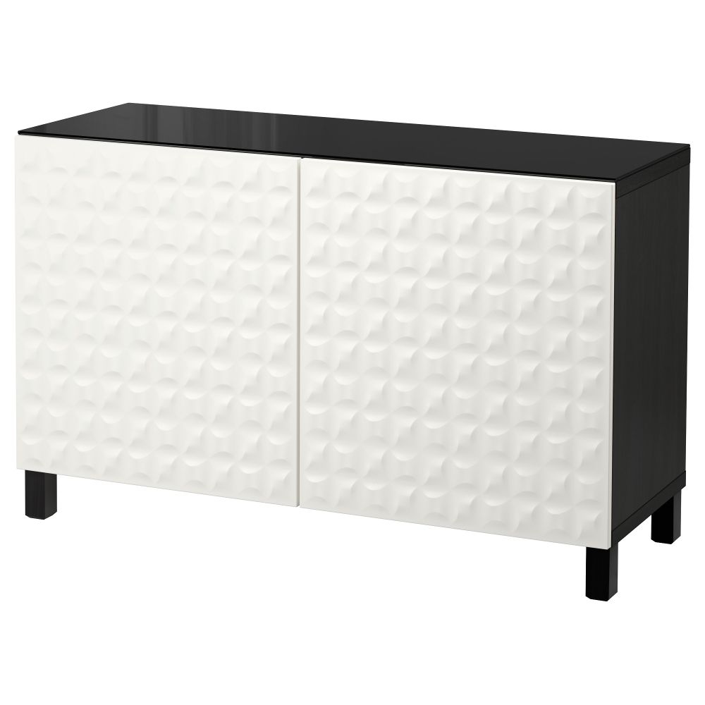 Комбинация для хранения с дверцами БЕСТО, черно-коричневый, Дьюпвикен белый (120x40x74 см) - фото 1