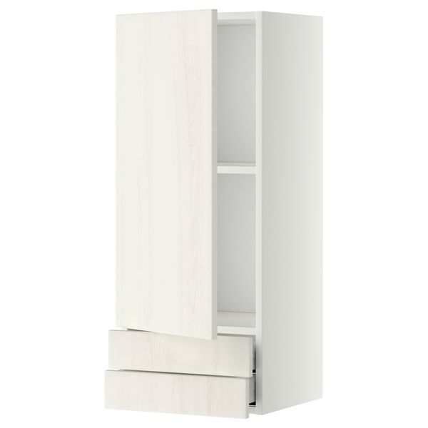 Навесной шкаф с дверцей, 2 ящика МЕТОД / МАКСИМЕРА, белый, Росдаль белый - схема-чертеж с размерами