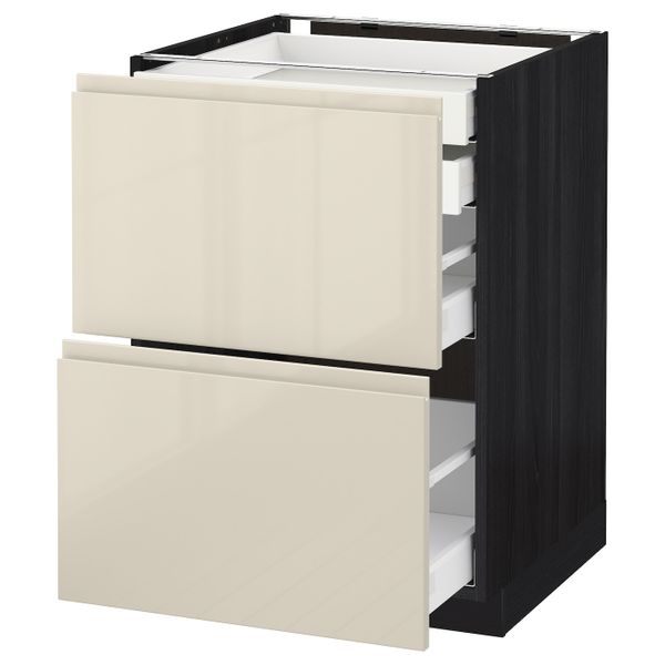 Напольный шкаф 2 фронтальные панели, 2 нижних, 1 средний, 1 высокий ящ, черный, Воксторп глянцевый светло-бежевый 60x60 см IKEA - схема-чертеж с размерами