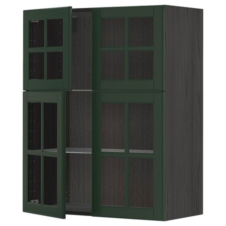 Навесной шкаф с полками, 4 стекло дв, черный/Будбин темно-зеленый 80x100 см IKEA МЕТОД 993.132.43