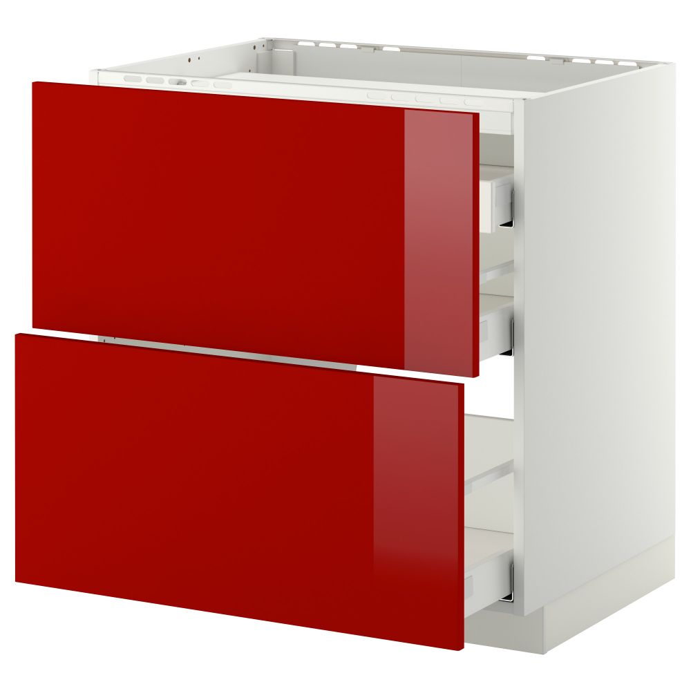 Напольный шкаф, 2 фронтальных панели, 3 ящика МЕТОД / МАКСИМЕРА, белый, Рингульт красный - схема-чертеж с размерами