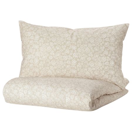Пододеяльник и наволочка, бежевый, белый 150x200/50x70 см IKEA TRINDSTARR ТРИНДСТАРР 304.932.46