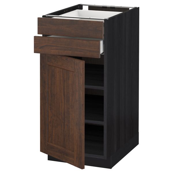 Напольный шкаф с дверцей, 2 ящиками МЕТОД / МАКСИМЕРА, черный, Эдсерум коричневый - схема-чертеж с размерами