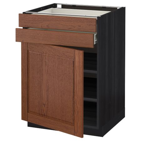 Напольный шкаф с дверцей, 2 ящиками МЕТОД / ФОРВАРА, черный, Филипстад коричневый