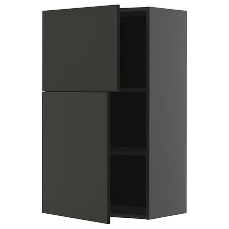 METOD Навесной шкаф с полками/2дверцы - черно-серый/Nickebo матовый антрацит 60x100 см
