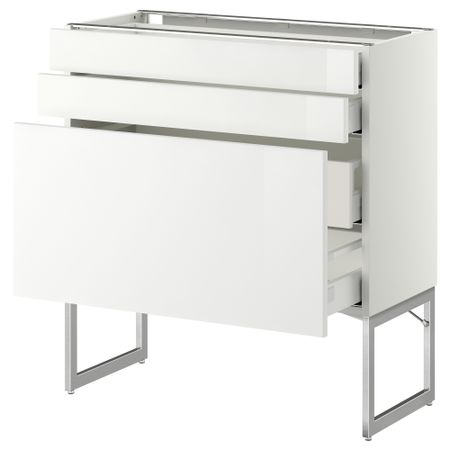 Напольный шкаф 3 фронтальных панели, 2 нижних, 2 средних ящика МЕТОД / МАКСИМЕРА, белый, Рингульт белый