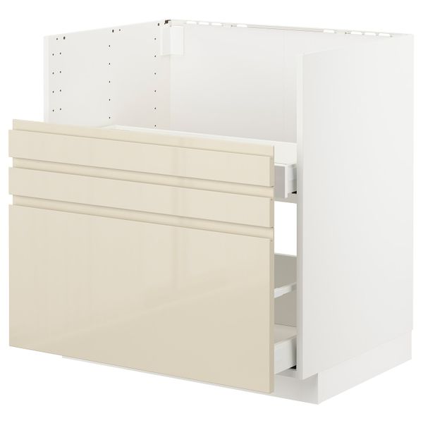 Шкаф под мойку БРЕДШЁН/2фасада/2ящика, белый/Воксторп глянцевый светло-бежевый 80x60 см IKEA METOD МЕТОД 692.989.94 - фото 1