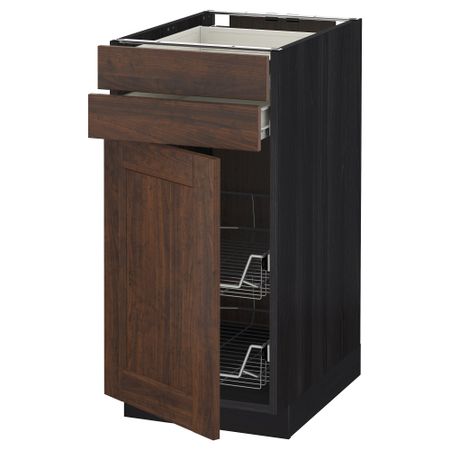 Напольный шкаф, дверца, 2 ящика, проволочных корзин МЕТОД / ФОРВАРА, черный, Эдсерум коричневый