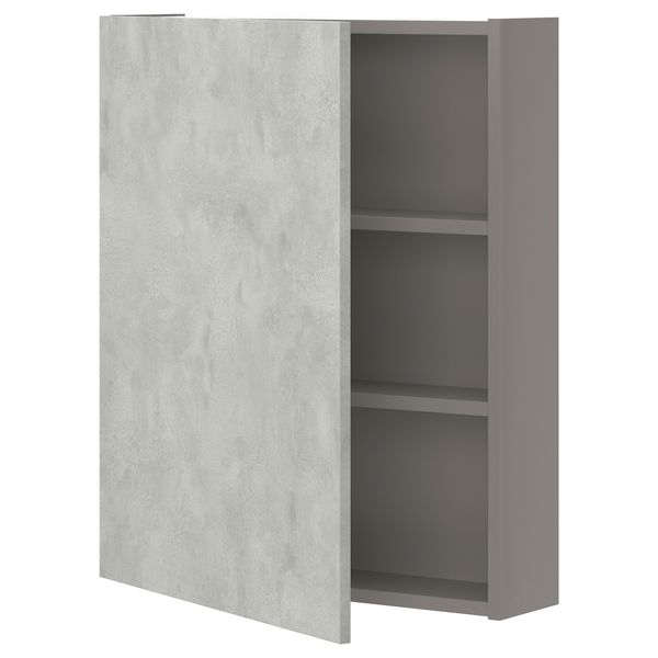 Навесной шкаф с 2 полками, дверцей, 60x17x75 см, серый, под бетон IKEA BEGIVENHET БЕГИВЕНХЕТ 293.236.55 - фото 1