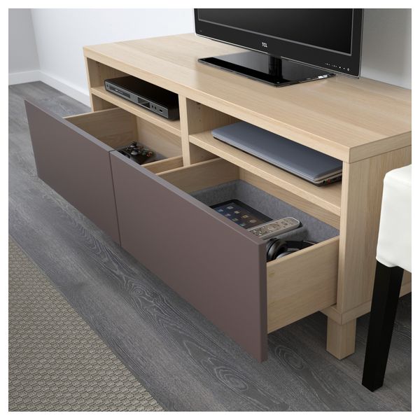 Тумба для ТВ с ящиками БЕСТО, под беленый дуб, Вальвикен темно-коричневый (120x40x48 см) - фото 3