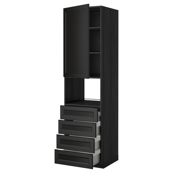 Высокий шкаф для духовки, дверца, 4 ящика МЕТОД / ФОРВАРА, черный, Лаксарби черно-коричневый черно-коричневый - фото 1