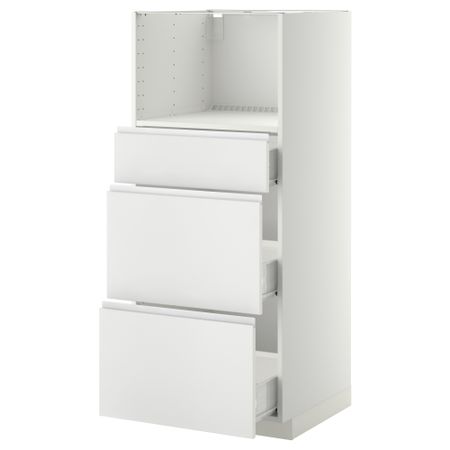 Высокий шкаф для СВЧ с 3 ящиками МЕТОД / ФОРВАРА, белый, Нодста белый (60x60x140 см)