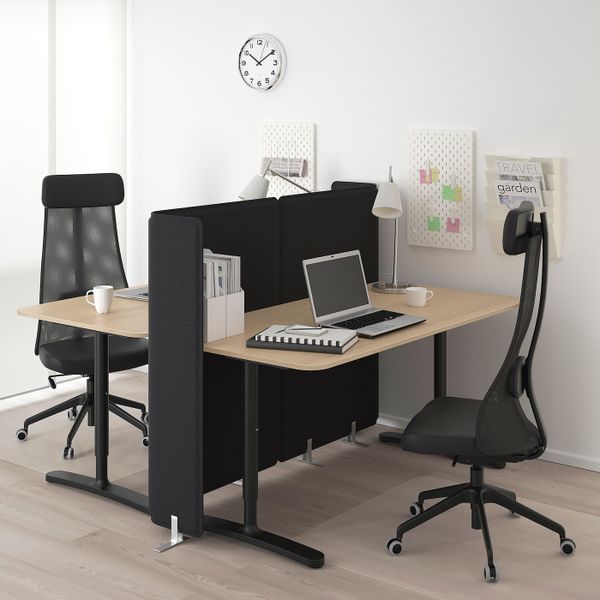 Стол с экраном, дубовый шпон, беленый, черный 160x160 120 см IKEA БЕКАНТ 392.880.34 - фото 2