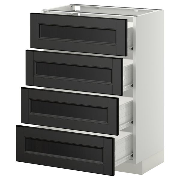 Напольный шкаф 4 фронтальных панели, 4 ящика МЕТОД / ФОРВАРА, белый, Лаксарби черно-коричневый - схема-чертеж с размерами