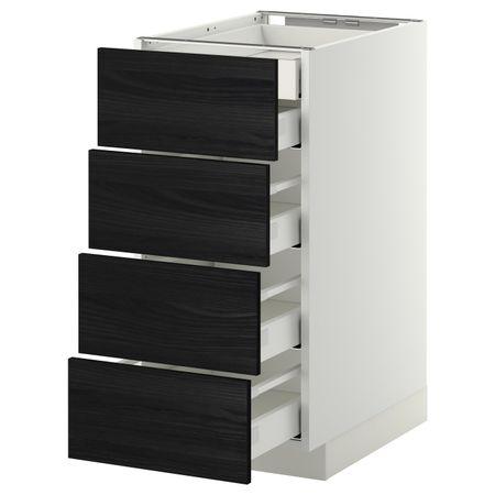 Напольный шкаф 4 фронтальных, 2 низких, 3 средних ящ, белый, Тингсрид черный 40x60 см IKEA МЕТОД / МАКСИМЕРА 192.343.39