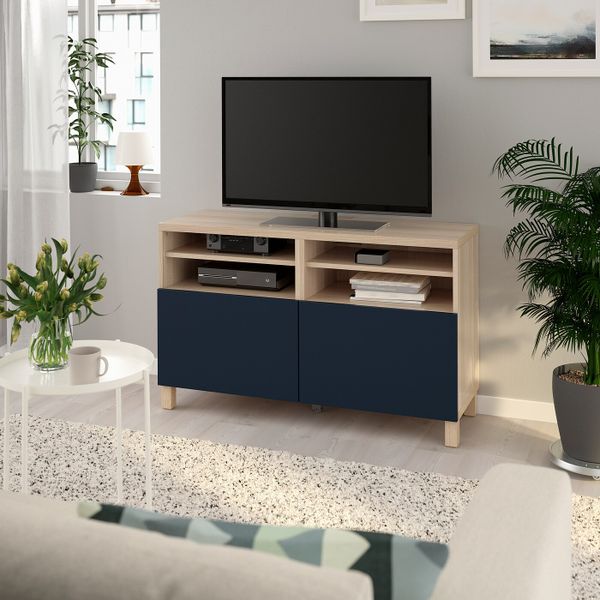 Тумба под ТВ, с дверцами, под беленый дуб/нотвикен/стуббарп синий 120x42x74 см IKEA BESTÅ БЕСТО 592.990.55 - фото 2