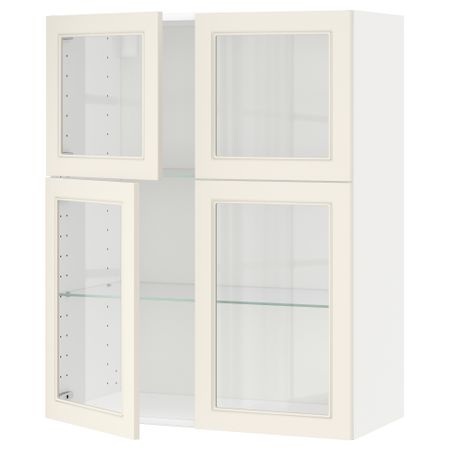 Навесной шкаф с полками, 4 стекло дверцы МЕТОД, белый, Хитарп белый с оттенком (80x100 см)