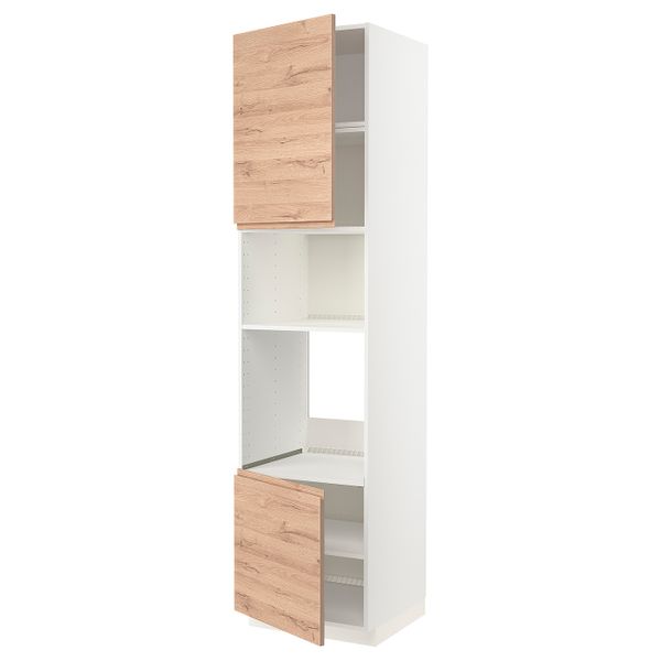 Высокий шкаф для духовки/СВЧ, 2 дверцы/полки, белый/Воксторп под дуб 60x60x240 см IKEA METOD МЕТОД 694.466.21 - схема-чертеж с размерами
